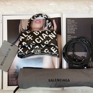 NWT AUTHENTIC BALENCIAGA Limited Edition Hourglass Nano black crossbody bag